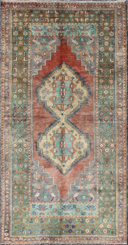 Green and Orange Turkish Oushak Rug Vintage Dual Diamond Medallions kwarugs Green and orange Turkish Oushak rug vintage dual diamond medallions, rug tu - en - 140417, country of origin / type: Turkey / Oushak, circa 1940 This vintage Turkish ... - Keivan Woven ArtsEN - 140417 - 5652Rug
