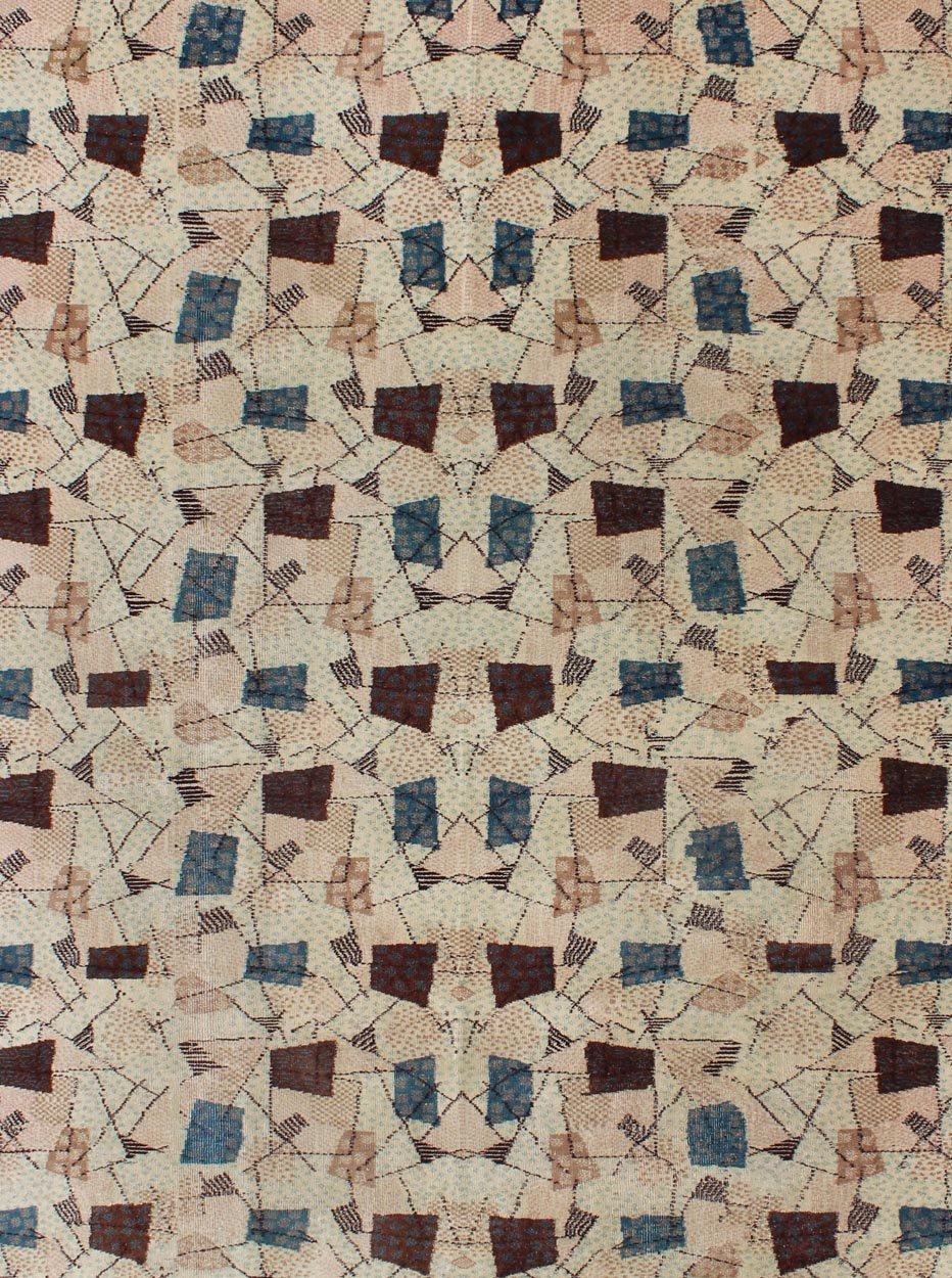 Mid - Century Modern Turkish Rug This extraordinary one - of - a - kind Mid - Century Modern rug features a deconstructed pattern in a spectrum of earthy hues, various blues, and soft tones, along with brown color elements and highlights. Measures: 6'8... - Keivan Woven ArtsEN - 140468 - 6053Rug