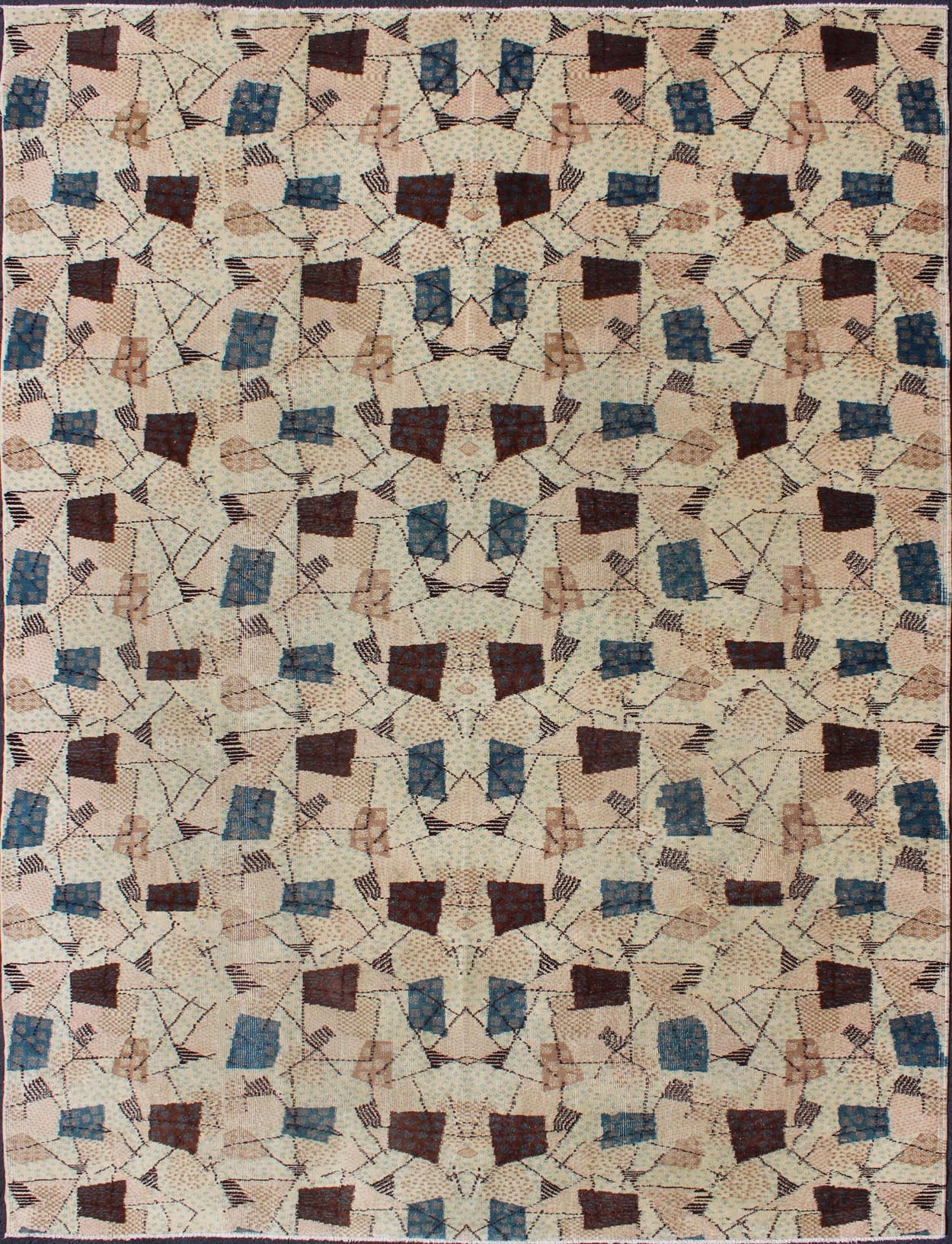 Mid - Century Modern Turkish Rug This extraordinary one - of - a - kind Mid - Century Modern rug features a deconstructed pattern in a spectrum of earthy hues, various blues, and soft tones, along with brown color elements and highlights. Measures: 6'8... - Keivan Woven ArtsEN - 140468 - 6053Rug