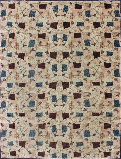 Mid - Century Modern Turkish Rug This extraordinary one - of - a - kind Mid - Century Modern rug features a deconstructed pattern in a spectrum of earthy hues, various blues, and soft tones, along with brown color elements and highlights. Measures: 6'8... - Keivan Woven ArtsEN - 140468 - 6053Rug