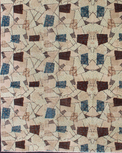 Mid - Century Modern Turkish Rug This extraordinary one - of - a - kind Mid - Century Modern rug features a deconstructed pattern in a spectrum of earthy hues, various blues, and soft tones, along with brown color elements and highlights. Measures: 6'8... - Keivan Woven ArtsEN - 140468 - 6053Rug