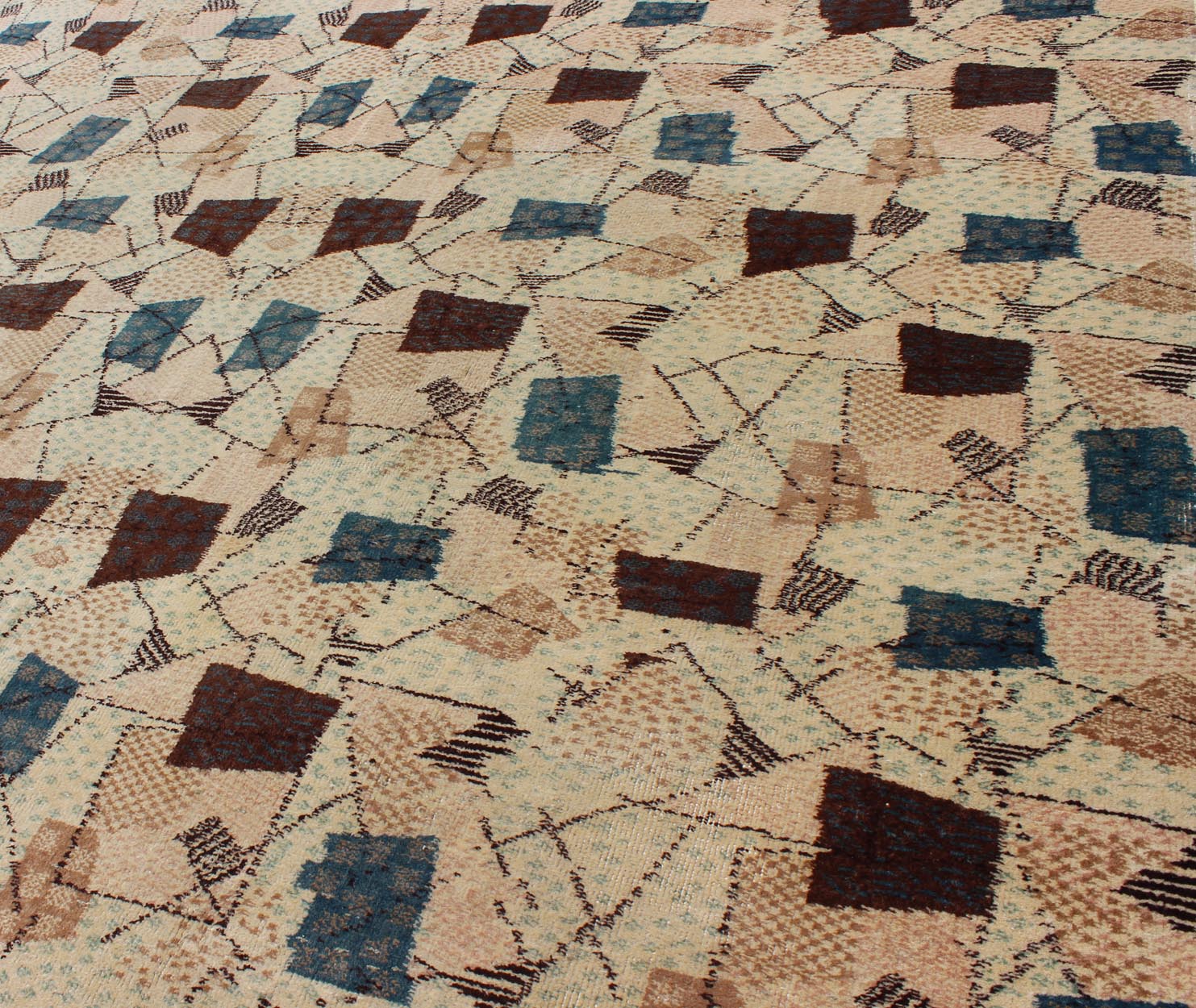 Mid - Century Modern Turkish Rug This extraordinary one - of - a - kind Mid - Century Modern rug features a deconstructed pattern in a spectrum of earthy hues, various blues, and soft tones, along with brown color elements and highlights. Measures: 6'8... - Keivan Woven ArtsEN - 140468 - 6053Rug