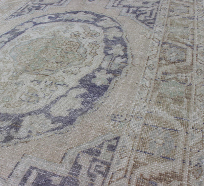 Vintage Medallion Oushak of Ottoman Design This unique medallion Oushak of Ottoman design displays a neutral color pallete with grey, cream, taupe, green and ivory tones. The bold design is softened by delicate and tone - on - tone colors. Measur... - Keivan Woven ArtsEN - 140476 - 6057Rug