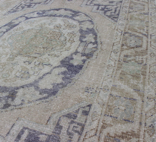 Vintage Medallion Oushak of Ottoman Design This unique medallion Oushak of Ottoman design displays a neutral color pallete with grey, cream, taupe, green and ivory tones. The bold design is softened by delicate and tone - on - tone colors. Measur... - Keivan Woven ArtsEN - 140476 - 6057Rug
