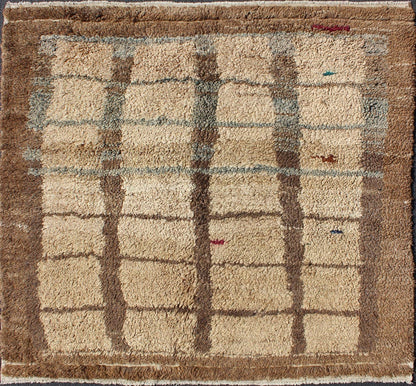Turkish Vintage Tulu Rug With Modern Simple Square Design in Tan And Brown. Keivan Woven Arts / rug EN - 140524, country of origin / type: Turkey / Tulu, circa mid - 20th century. Measures: 5'1 x 5'2 This vintage Tulu rug from Turkey (circa m... - Keivan Woven ArtsEN - 140524 - 5680Rug