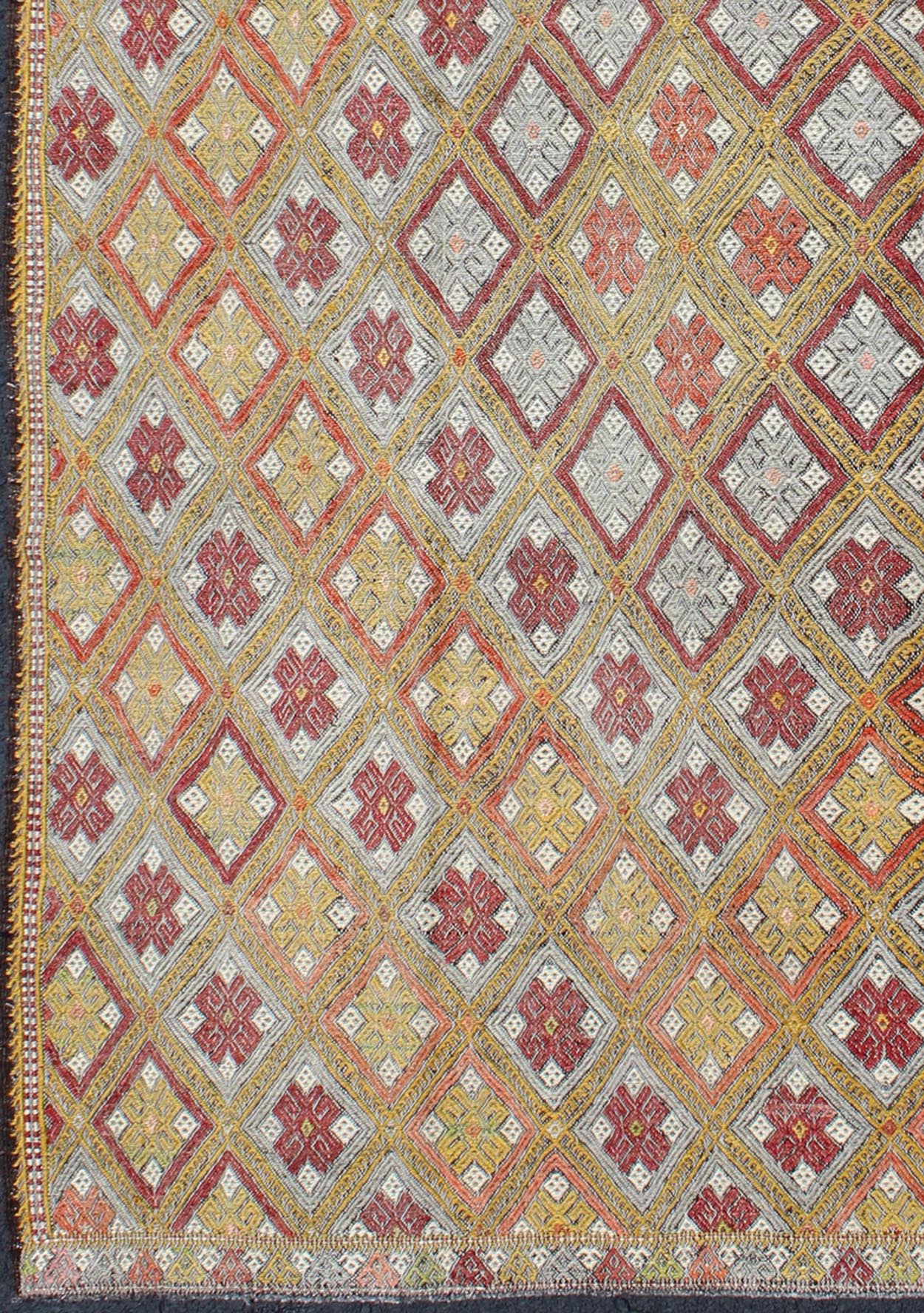 Modern design, Colorful Vintage Turkish Flat - Weave Kilim Rug with Geometric Diamonds, embroidered flat weave rug, kwarugs Diamond design multicolored vintage flat - weave Turkish Kilim rug, rug en - 140535, country of origin / type: Turkey / Kilim, ... - Keivan Woven ArtsEN - 140535 - 6073Rug