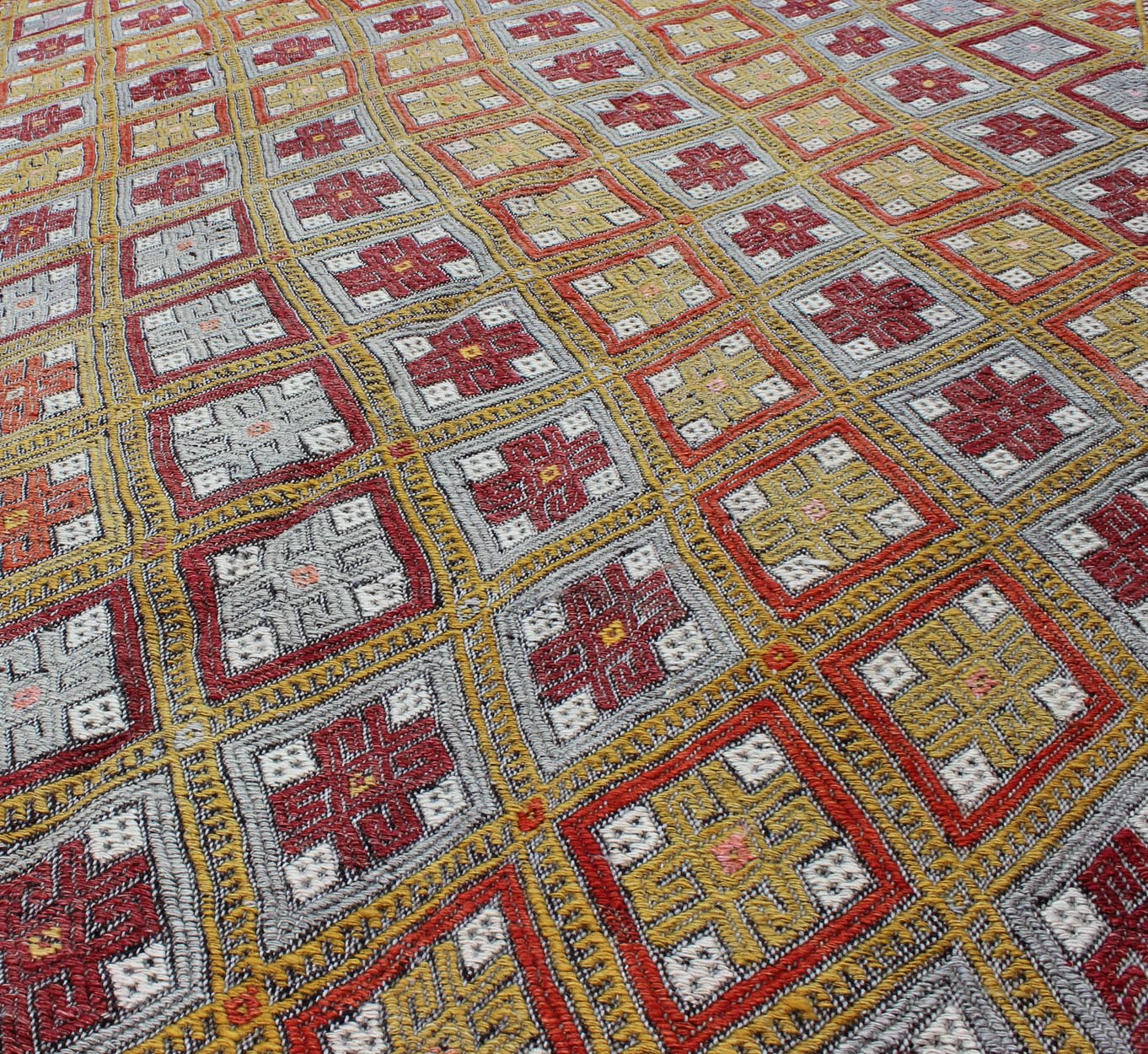 Modern design, Colorful Vintage Turkish Flat - Weave Kilim Rug with Geometric Diamonds, embroidered flat weave rug, kwarugs Diamond design multicolored vintage flat - weave Turkish Kilim rug, rug en - 140535, country of origin / type: Turkey / Kilim, ... - Keivan Woven ArtsEN - 140535 - 6073Rug