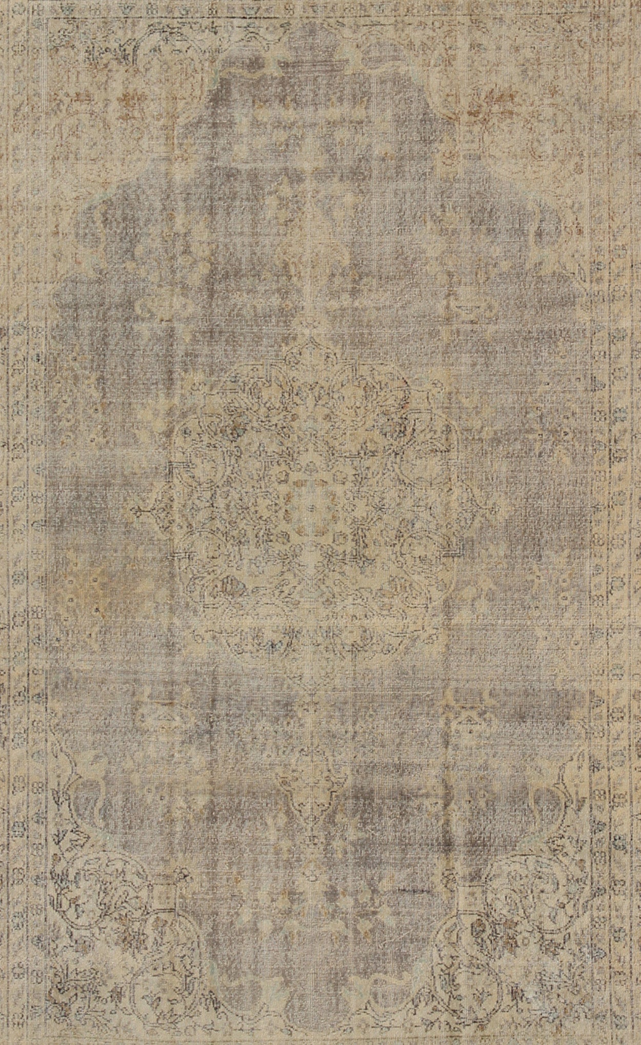 Distressed Turkish Carpet with Floral Design in Taupe, Gray and Ivory This vintage Turkish carpet has been neutralized to create faded pigments with a floral design. Neutral colors include many shades of taupe, gray, and ivory, with brown outlin... - Keivan Woven ArtsEN - 140589 - 6103Rug