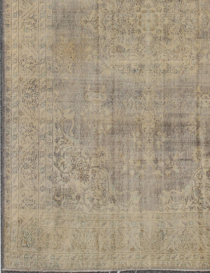 Distressed Turkish Carpet with Floral Design in Taupe, Gray and Ivory This vintage Turkish carpet has been neutralized to create faded pigments with a floral design. Neutral colors include many shades of taupe, gray, and ivory, with brown outlin... - Keivan Woven ArtsEN - 140589 - 6103Rug