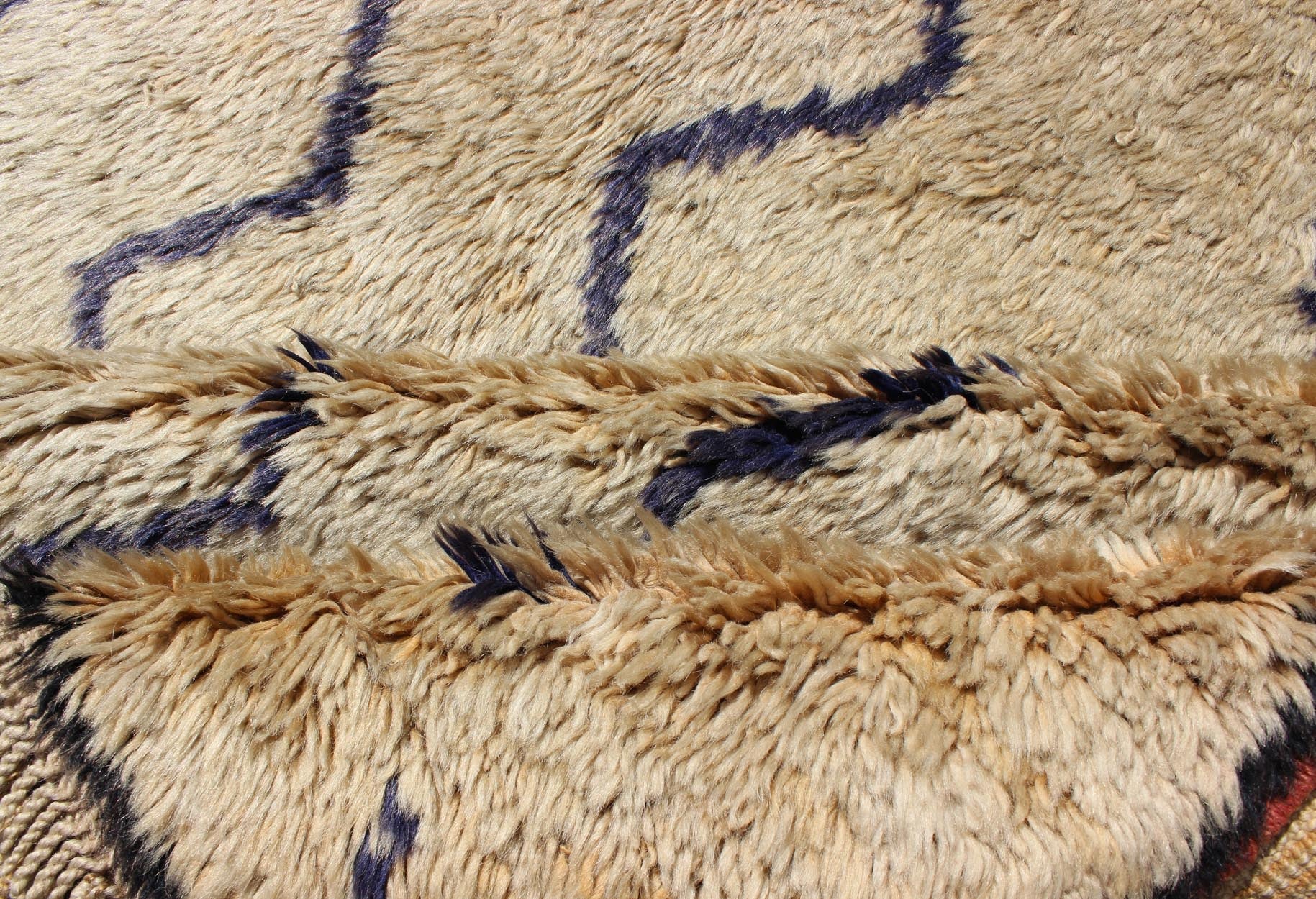 This stunning two - color Tulu rug features dark blue lines on a off sandy/taupe background. The pile is lush and of very high quality wool. This simple yet exquisite design makes this rug a perfect fit for a variety of modern, transitional, traditional ... - Keivan Woven ArtsEN - 140791 - 6015Rug