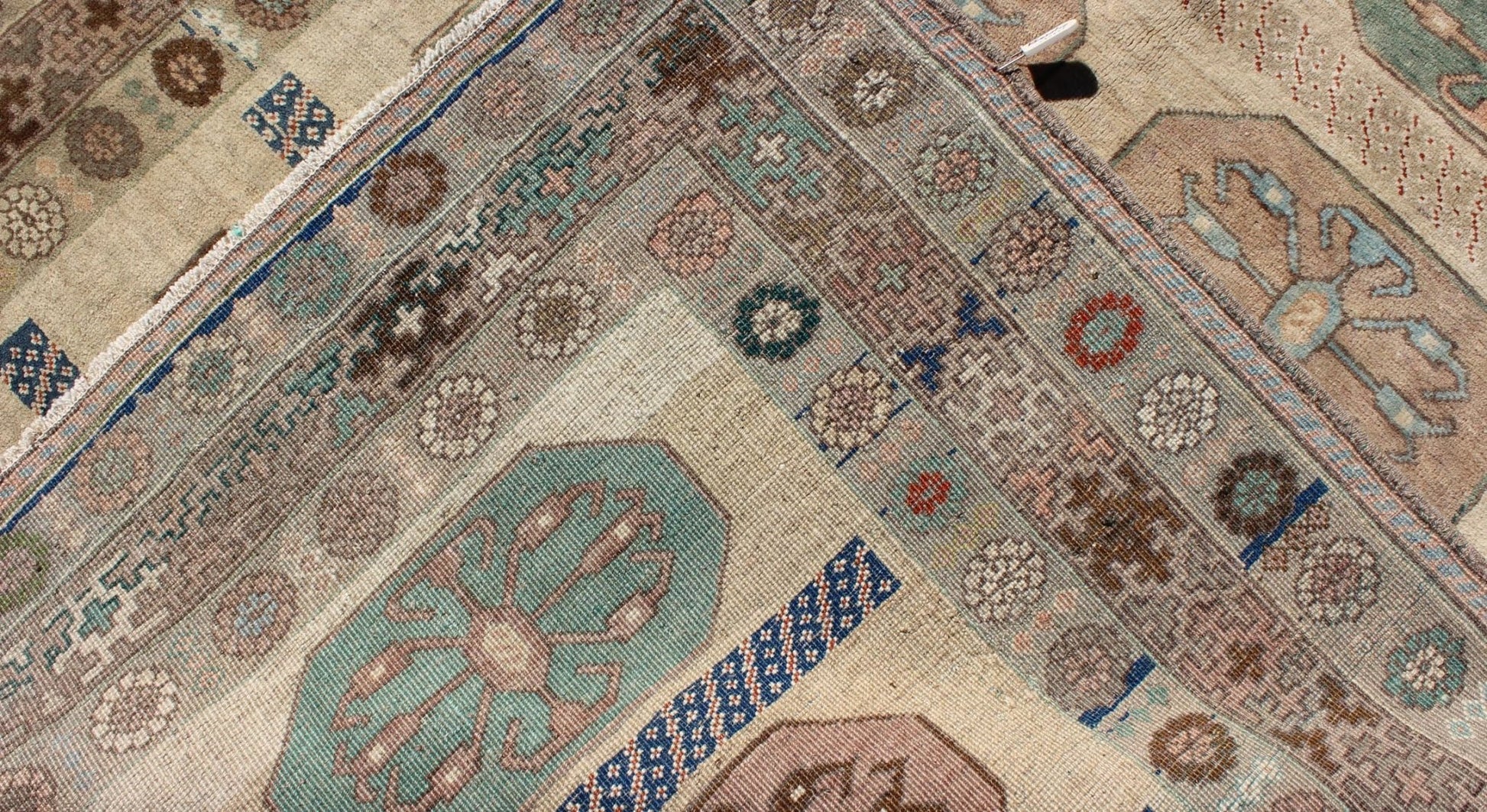 Mid - Century Turkish Oushak Rug with Ten Geometric Medallions in Teal & Cream, rug en - 140811, country of origin / type: Turkey / Oushak, circa mid - 20th century This vintage Turkish Oushak rug (circa mid - 20th century) features a unique blend of co... - Keivan Woven ArtsEN - 140811 - 6628Rug