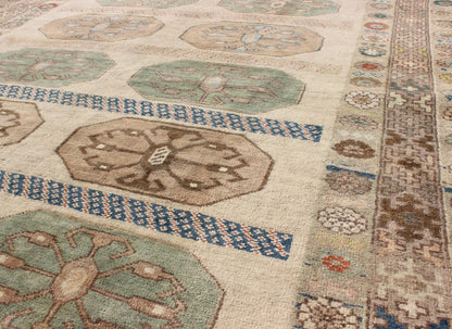 Mid - Century Turkish Oushak Rug with Ten Geometric Medallions in Teal & Cream, rug en - 140811, country of origin / type: Turkey / Oushak, circa mid - 20th century This vintage Turkish Oushak rug (circa mid - 20th century) features a unique blend of co... - Keivan Woven ArtsEN - 140811 - 6628Rug