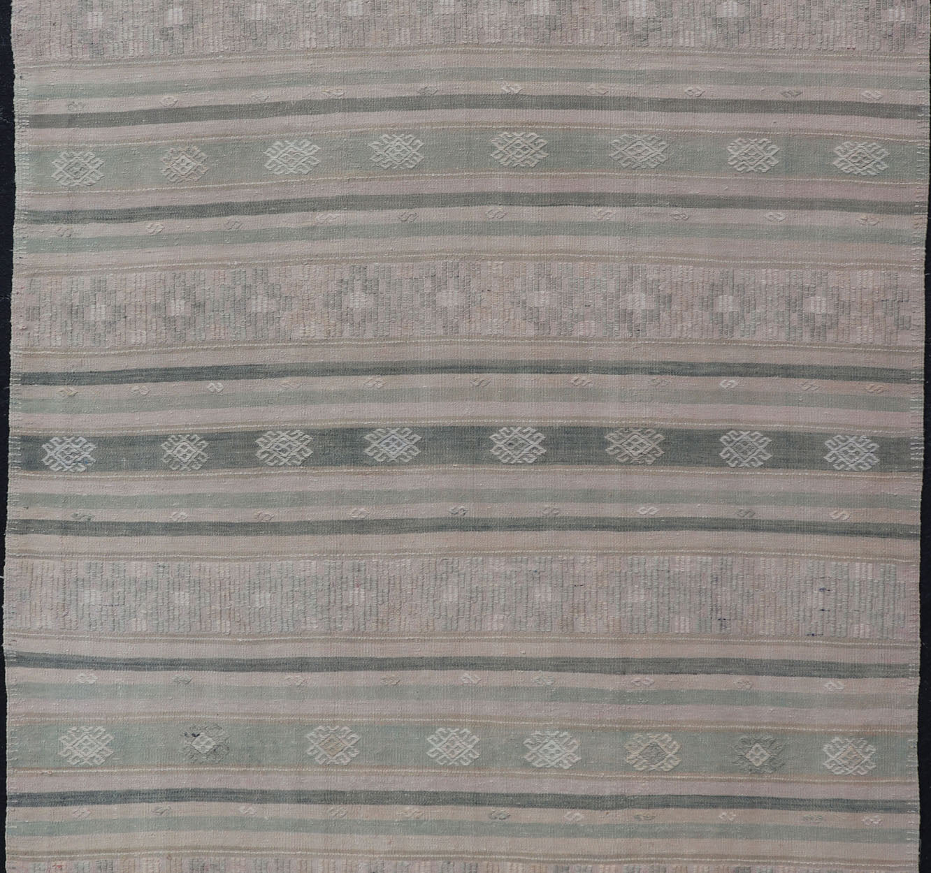 Measures: 5'9 x 9'0 Flat - Weave Hand Woven Kilim with Embroideries in Taupe, Tan, Blue and Gray. Keivan Woven Arts / rug EN - 14083, country of origin / type: Turkey / Kilim, circa 1950 This vintage Turkish Kilim rug features a contemporary geo... - Keivan Woven ArtsEN - 14083 - 22722Rug