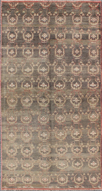Gray vintage Turkish Oushak rug with all - over blossom design in soft red and light green , rug en - 140879, country of origin type: Turkey Oushak, circa 1940 This Oushak carpet (circa mid - 20th century) features an all - over pattern of interconnecte... - Keivan Woven ArtsEN - 140879 - 6644Rug