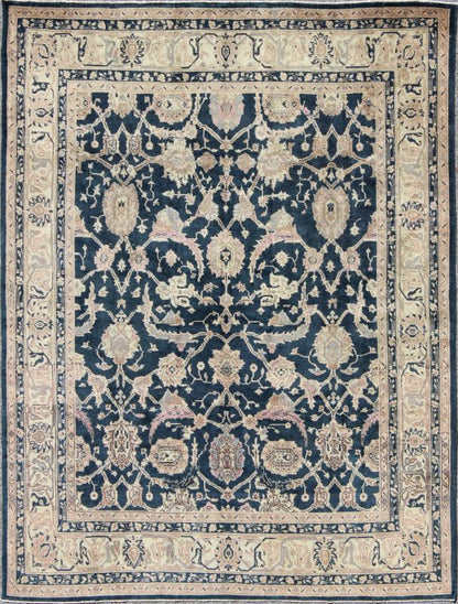 Turkish Carpet with Deep Navy Background and Lovely Botanical Motifs Deep Navy Blue Vintage Turkish Rug rug/en - 140898, origin/turkey kwarugs This Turkish rug contains subtle tones of light pink, lavender, and cream, which are highlight... - Keivan Woven ArtsEN - 140898 - 6652Rug