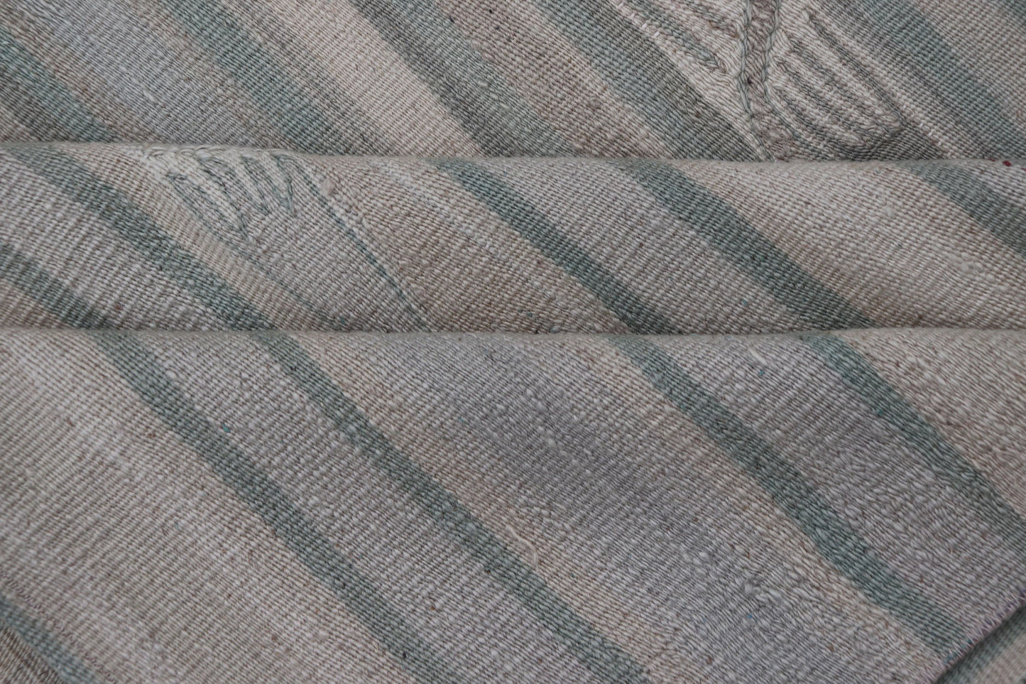 Hand Woven large vintage Turkish paneled in cream, blue, light brown and taupe. Keivan Woven Arts / rug EN - 14094 country of origin / type: Turkey / Kilim, circa mid - 20th century Measures: 9'2 x 11'6 - Keivan Woven ArtsEN - 14094 - 23175Rug