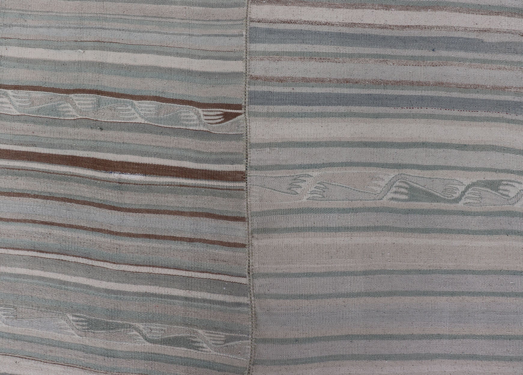 Hand Woven large vintage Turkish paneled in cream, blue, light brown and taupe. Keivan Woven Arts / rug EN - 14094 country of origin / type: Turkey / Kilim, circa mid - 20th century Measures: 9'2 x 11'6 - Keivan Woven ArtsEN - 14094 - 23175Rug