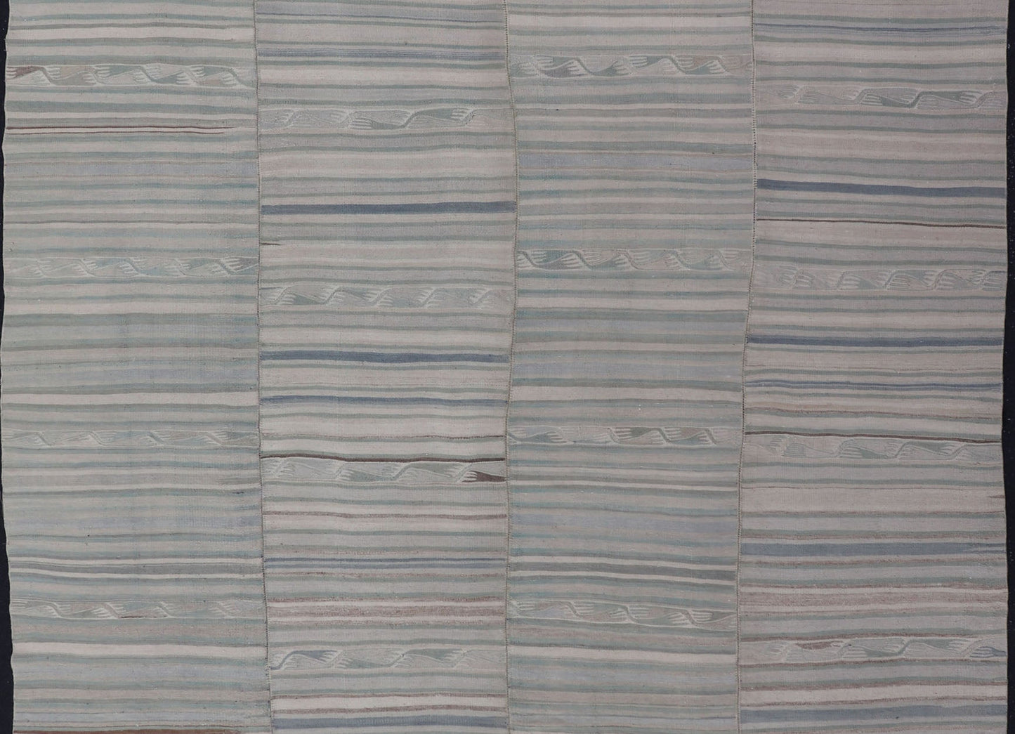 Hand Woven large vintage Turkish paneled in cream, blue, light brown and taupe. Keivan Woven Arts / rug EN - 14094 country of origin / type: Turkey / Kilim, circa mid - 20th century Measures: 9'2 x 11'6 - Keivan Woven ArtsEN - 14094 - 23175Rug