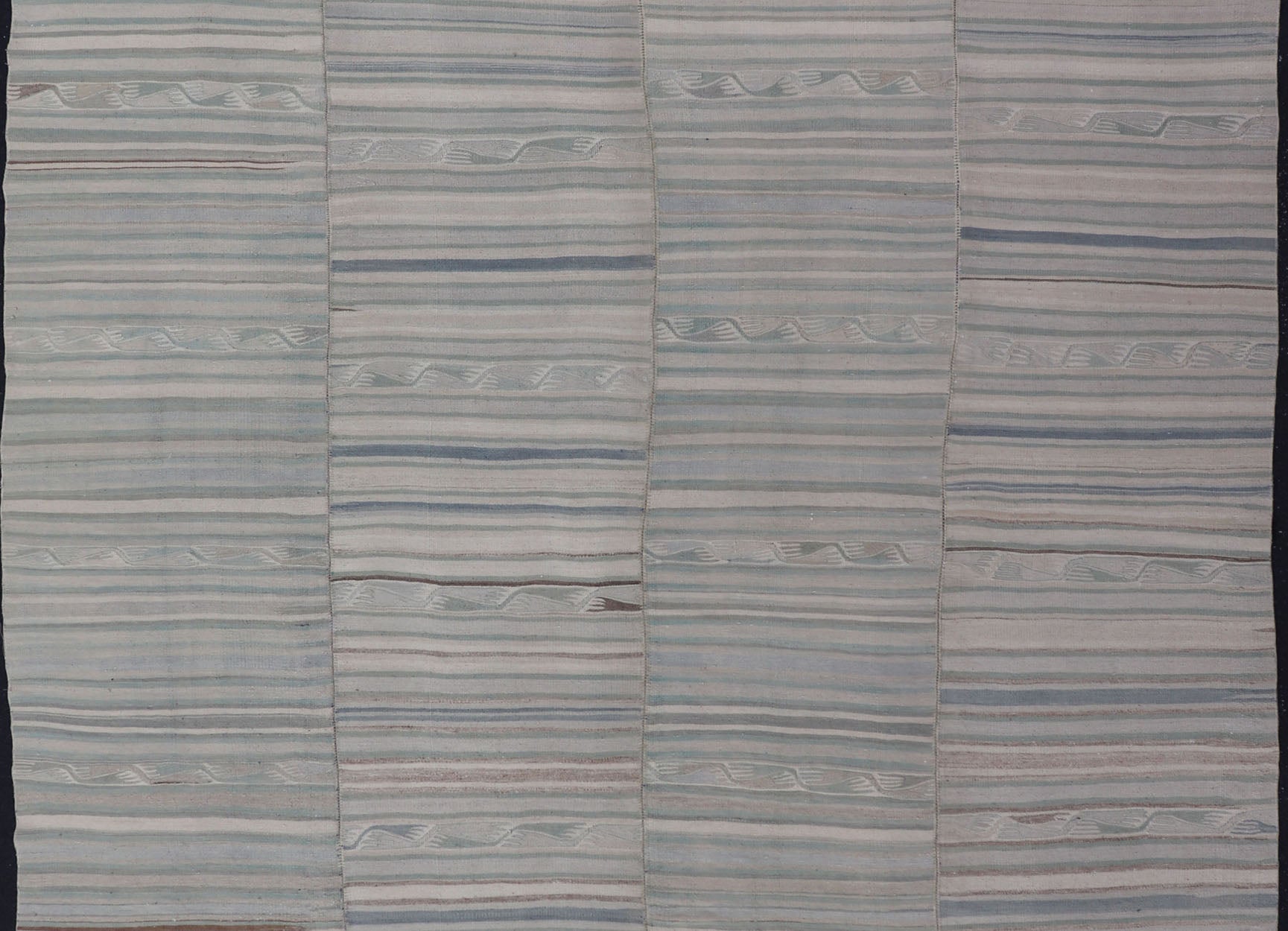 Hand Woven large vintage Turkish paneled in cream, blue, light brown and taupe. Keivan Woven Arts / rug EN - 14094 country of origin / type: Turkey / Kilim, circa mid - 20th century Measures: 9'2 x 11'6 - Keivan Woven ArtsEN - 14094 - 23175Rug