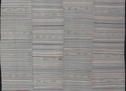 Hand Woven large vintage Turkish paneled in cream, blue, light brown and taupe. Keivan Woven Arts / rug EN - 14094 country of origin / type: Turkey / Kilim, circa mid - 20th century Measures: 9'2 x 11'6 - Keivan Woven ArtsEN - 14094 - 23175Rug