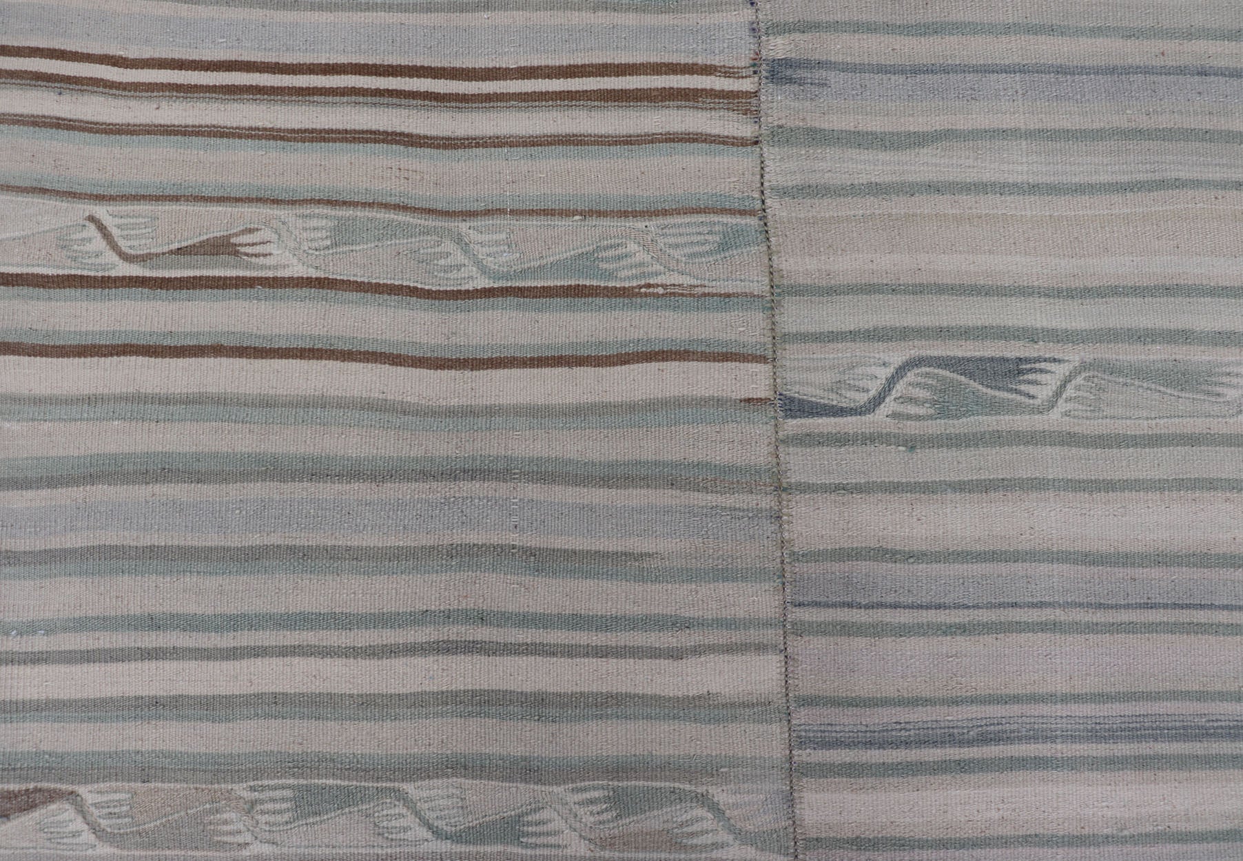 Hand Woven large vintage Turkish paneled in cream, blue, light brown and taupe. Keivan Woven Arts / rug EN - 14094 country of origin / type: Turkey / Kilim, circa mid - 20th century Measures: 9'2 x 11'6 - Keivan Woven ArtsEN - 14094 - 23175Rug