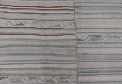 Hand Woven large vintage Turkish paneled in cream, blue, light brown and taupe. Keivan Woven Arts / rug EN - 14094 country of origin / type: Turkey / Kilim, circa mid - 20th century Measures: 9'2 x 11'6 - Keivan Woven ArtsEN - 14094 - 23175Rug