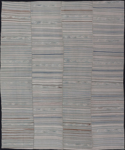 Hand Woven large vintage Turkish paneled in cream, blue, light brown and taupe. Keivan Woven Arts / rug EN - 14094 country of origin / type: Turkey / Kilim, circa mid - 20th century Measures: 9'2 x 11'6 - Keivan Woven ArtsEN - 14094 - 23175Rug