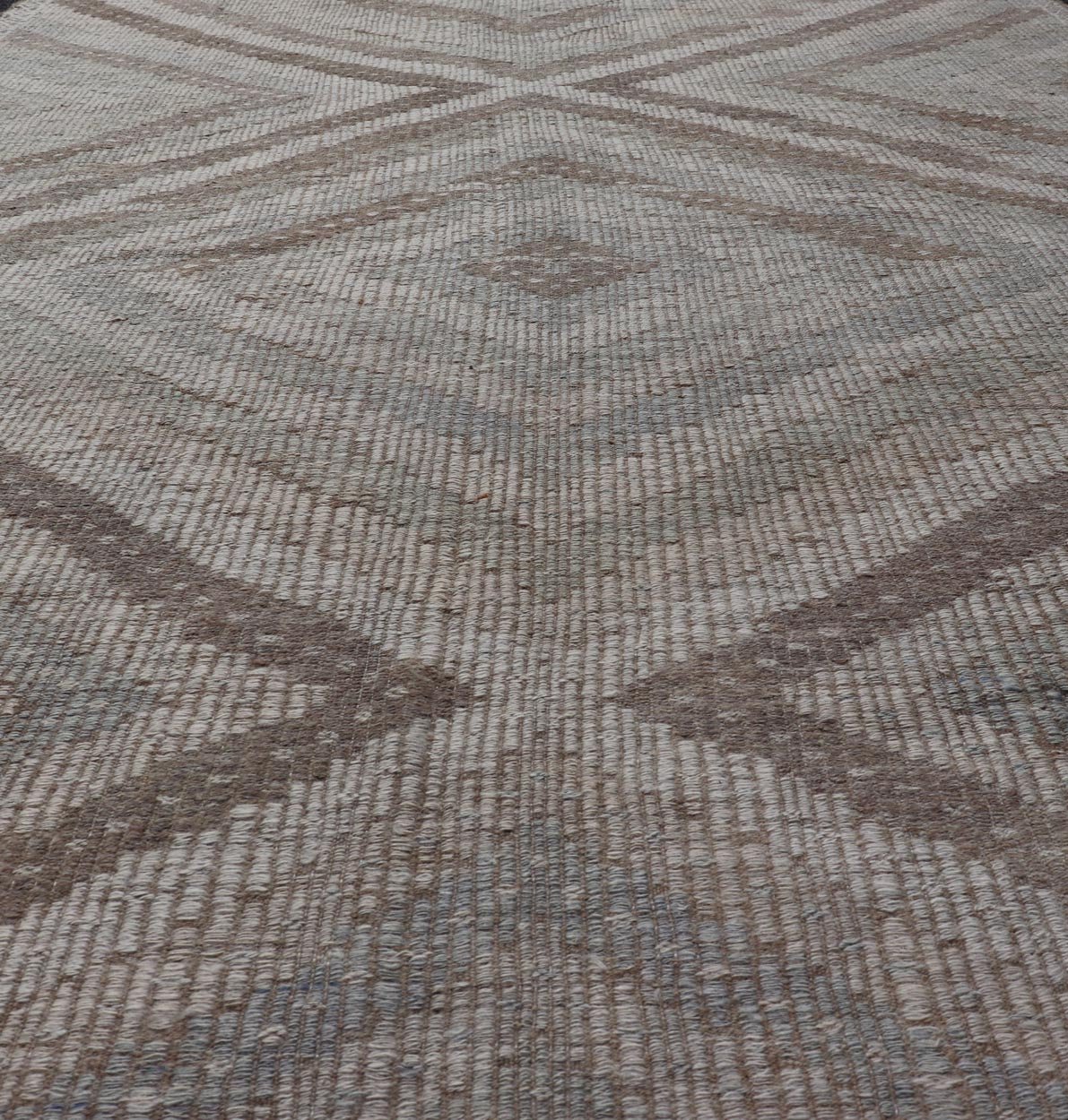 Measures: 6'5 x 10'2 Vintage Turkish Embroidered Kilim Rug with All - Over Repeating Diamond Design. Keivan Woven Arts / rug EN - 14095, country of origin / type: Turkey / Kilim, circa Mid - 20th Century. This geometric embroidered flat weave ... - Keivan Woven ArtsEN - 14095 - 21787Rug