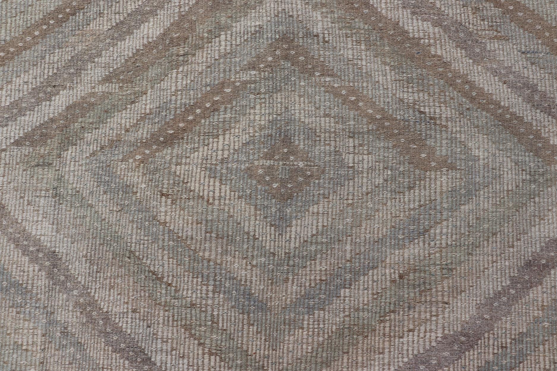 Measures: 6'5 x 10'2 Vintage Turkish Embroidered Kilim Rug with All - Over Repeating Diamond Design. Keivan Woven Arts / rug EN - 14095, country of origin / type: Turkey / Kilim, circa Mid - 20th Century. This geometric embroidered flat weave ... - Keivan Woven ArtsEN - 14095 - 21787Rug