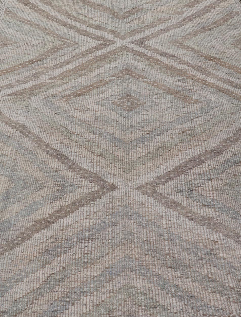 Measures: 6'5 x 10'2 Vintage Turkish Embroidered Kilim Rug with All - Over Repeating Diamond Design. Keivan Woven Arts / rug EN - 14095, country of origin / type: Turkey / Kilim, circa Mid - 20th Century. This geometric embroidered flat weave ... - Keivan Woven ArtsEN - 14095 - 21787Rug