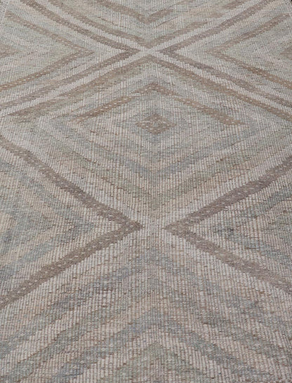 Measures: 6'5 x 10'2 Vintage Turkish Embroidered Kilim Rug with All - Over Repeating Diamond Design. Keivan Woven Arts / rug EN - 14095, country of origin / type: Turkey / Kilim, circa Mid - 20th Century. This geometric embroidered flat weave ... - Keivan Woven ArtsEN - 14095 - 21787Rug