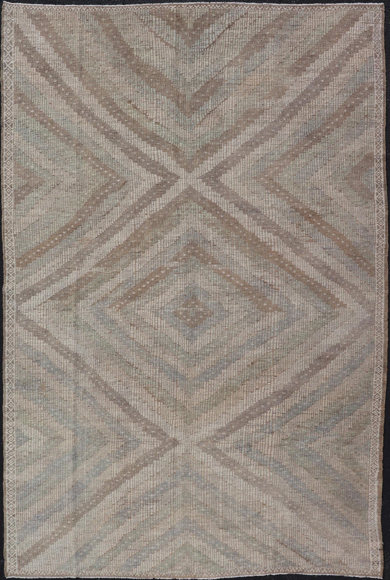 Measures: 6'5 x 10'2 Vintage Turkish Embroidered Kilim Rug with All - Over Repeating Diamond Design. Keivan Woven Arts / rug EN - 14095, country of origin / type: Turkey / Kilim, circa Mid - 20th Century. This geometric embroidered flat weave ... - Keivan Woven ArtsEN - 14095 - 21787Rug