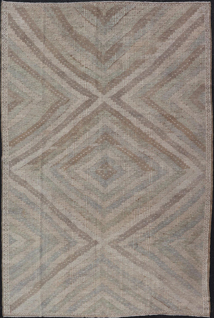 Measures: 6'5 x 10'2 Vintage Turkish Embroidered Kilim Rug with All - Over Repeating Diamond Design. Keivan Woven Arts / rug EN - 14095, country of origin / type: Turkey / Kilim, circa Mid - 20th Century. This geometric embroidered flat weave ... - Keivan Woven ArtsEN - 14095 - 21787Rug