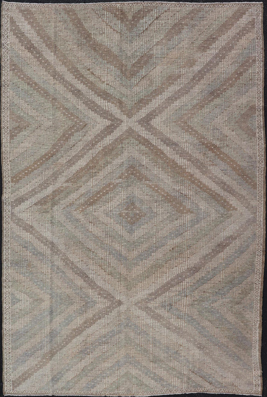 Measures: 6'5 x 10'2 Vintage Turkish Embroidered Kilim Rug with All - Over Repeating Diamond Design. Keivan Woven Arts / rug EN - 14095, country of origin / type: Turkey / Kilim, circa Mid - 20th Century. This geometric embroidered flat weave ... - Keivan Woven ArtsEN - 14095 - 21787Rug