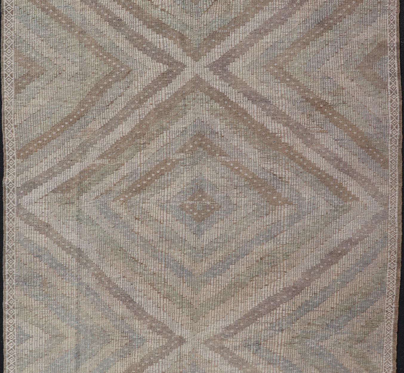 Measures: 6'5 x 10'2 Vintage Turkish Embroidered Kilim Rug with All - Over Repeating Diamond Design. Keivan Woven Arts / rug EN - 14095, country of origin / type: Turkey / Kilim, circa Mid - 20th Century. This geometric embroidered flat weave ... - Keivan Woven ArtsEN - 14095 - 21787Rug