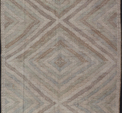 Measures: 6'5 x 10'2 Vintage Turkish Embroidered Kilim Rug with All - Over Repeating Diamond Design. Keivan Woven Arts / rug EN - 14095, country of origin / type: Turkey / Kilim, circa Mid - 20th Century. This geometric embroidered flat weave ... - Keivan Woven ArtsEN - 14095 - 21787Rug