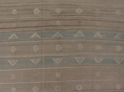 Measures: 5'11 x 9'5 Vintage Turkish Kilim Stripes in Tan, Light Blue, Brown with Geometric Motifs. Keivan Woven Arts / rug EN - 14096, country of origin / type: Turkey / Kilim, circa Mid - 20th Century. This vintage flat - woven Kilim features a mini... - Keivan Woven ArtsEN - 14096 - 21793Rug