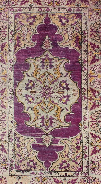 Purple Background Vintage Turkish Oushak Rug with Floral Medallion Design. Keivan Woven Arts rug#EN - 141041, country of origin / type: Turkey / Oushak, circa 1940 Measures: 3'7 x 6' This sublime and enchanting vintage rug, a gorgeous Ousha... - Keivan Woven ArtsEN - 141041 - 7139Rug