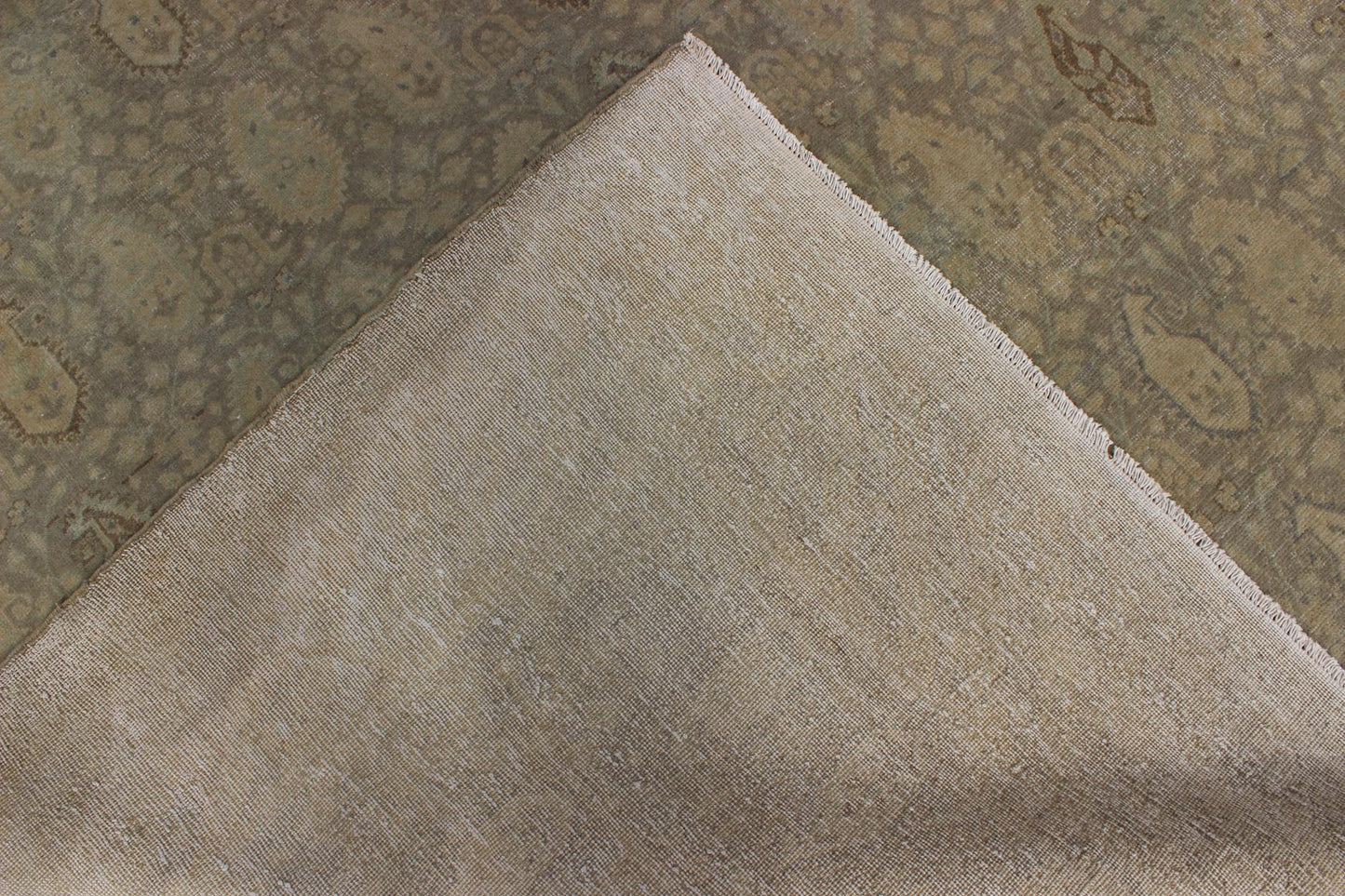 Muted Vintage Turkish Sivas with Paisley Design in Taupe, Gray - Green, And Camel Measures: 6'8'' x 9'0'' Stylized paisley motifs are featured in a repeating pattern on this Sivas wool rug. A blend of Persian inspiration and Turkish design... - Keivan Woven ArtsEN - 141067 - 7175Rug
