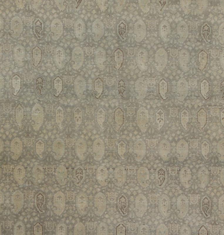 Muted Vintage Turkish Sivas with Paisley Design in Taupe, Gray - Green, And Camel Measures: 6'8'' x 9'0'' Stylized paisley motifs are featured in a repeating pattern on this Sivas wool rug. A blend of Persian inspiration and Turkish design... - Keivan Woven ArtsEN - 141067 - 7175Rug