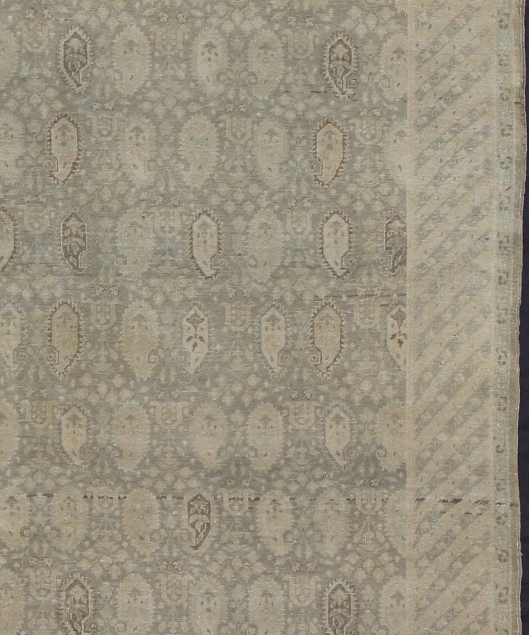 Muted Vintage Turkish Sivas with Paisley Design in Taupe, Gray - Green, And Camel Measures: 6'8'' x 9'0'' Stylized paisley motifs are featured in a repeating pattern on this Sivas wool rug. A blend of Persian inspiration and Turkish design... - Keivan Woven ArtsEN - 141067 - 7175Rug