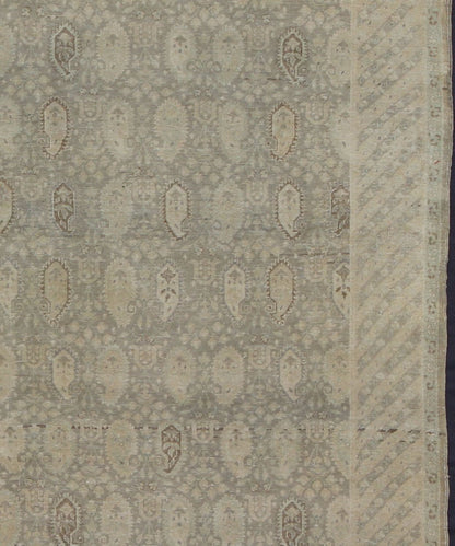 Muted Vintage Turkish Sivas with Paisley Design in Taupe, Gray - Green, And Camel Measures: 6'8'' x 9'0'' Stylized paisley motifs are featured in a repeating pattern on this Sivas wool rug. A blend of Persian inspiration and Turkish design... - Keivan Woven ArtsEN - 141067 - 7175Rug