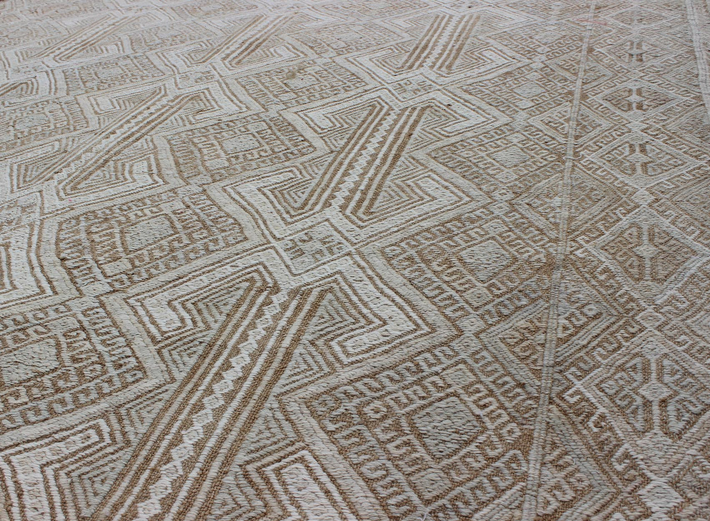 Midcentury Turkish Embroidered Flat Weave with All - Over Geometric Design. Midcentury Turkish Embroidered Flat Weave with all - over geometric design in ivory, taupe, light brown and neutral tones. Keivan Woven Arts/rug en - 141075, country of origin... - Keivan Woven ArtsEN - 141075 - 9392Rug