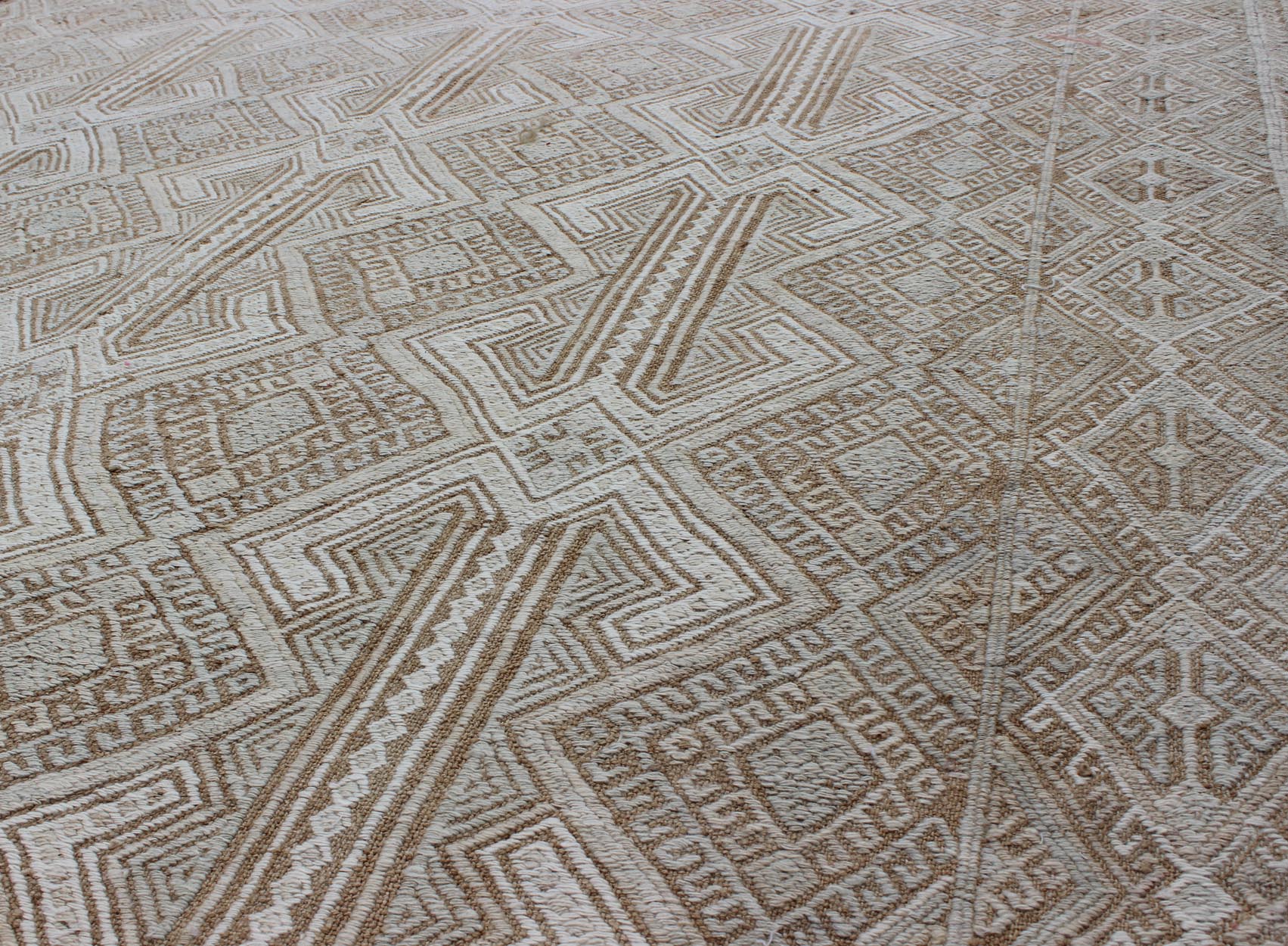 Midcentury Turkish Embroidered Flat Weave with All - Over Geometric Design. Midcentury Turkish Embroidered Flat Weave with all - over geometric design in ivory, taupe, light brown and neutral tones. Keivan Woven Arts/rug en - 141075, country of origin... - Keivan Woven ArtsEN - 141075 - 9392Rug