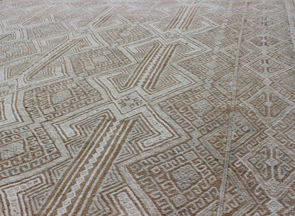 Midcentury Turkish Embroidered Flat Weave with All - Over Geometric Design. Midcentury Turkish Embroidered Flat Weave with all - over geometric design in ivory, taupe, light brown and neutral tones. Keivan Woven Arts/rug en - 141075, country of origin... - Keivan Woven ArtsEN - 141075 - 9392Rug
