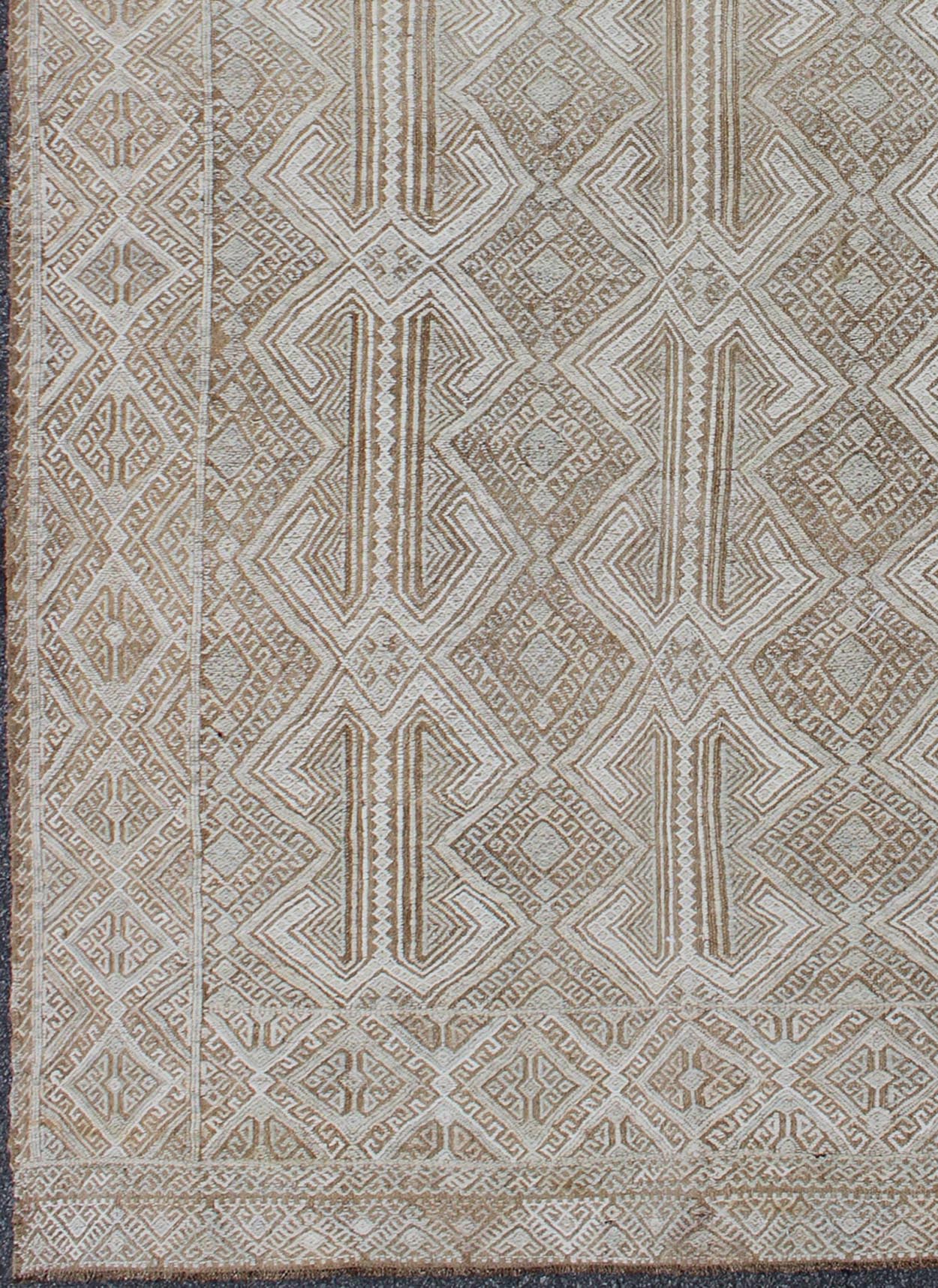 Midcentury Turkish Embroidered Flat Weave with All - Over Geometric Design. Midcentury Turkish Embroidered Flat Weave with all - over geometric design in ivory, taupe, light brown and neutral tones. Keivan Woven Arts/rug en - 141075, country of origin... - Keivan Woven ArtsEN - 141075 - 9392Rug