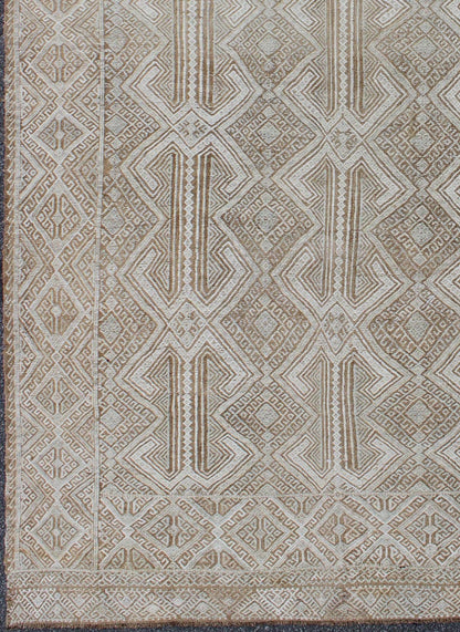 Midcentury Turkish Embroidered Flat Weave with All - Over Geometric Design. Midcentury Turkish Embroidered Flat Weave with all - over geometric design in ivory, taupe, light brown and neutral tones. Keivan Woven Arts/rug en - 141075, country of origin... - Keivan Woven ArtsEN - 141075 - 9392Rug