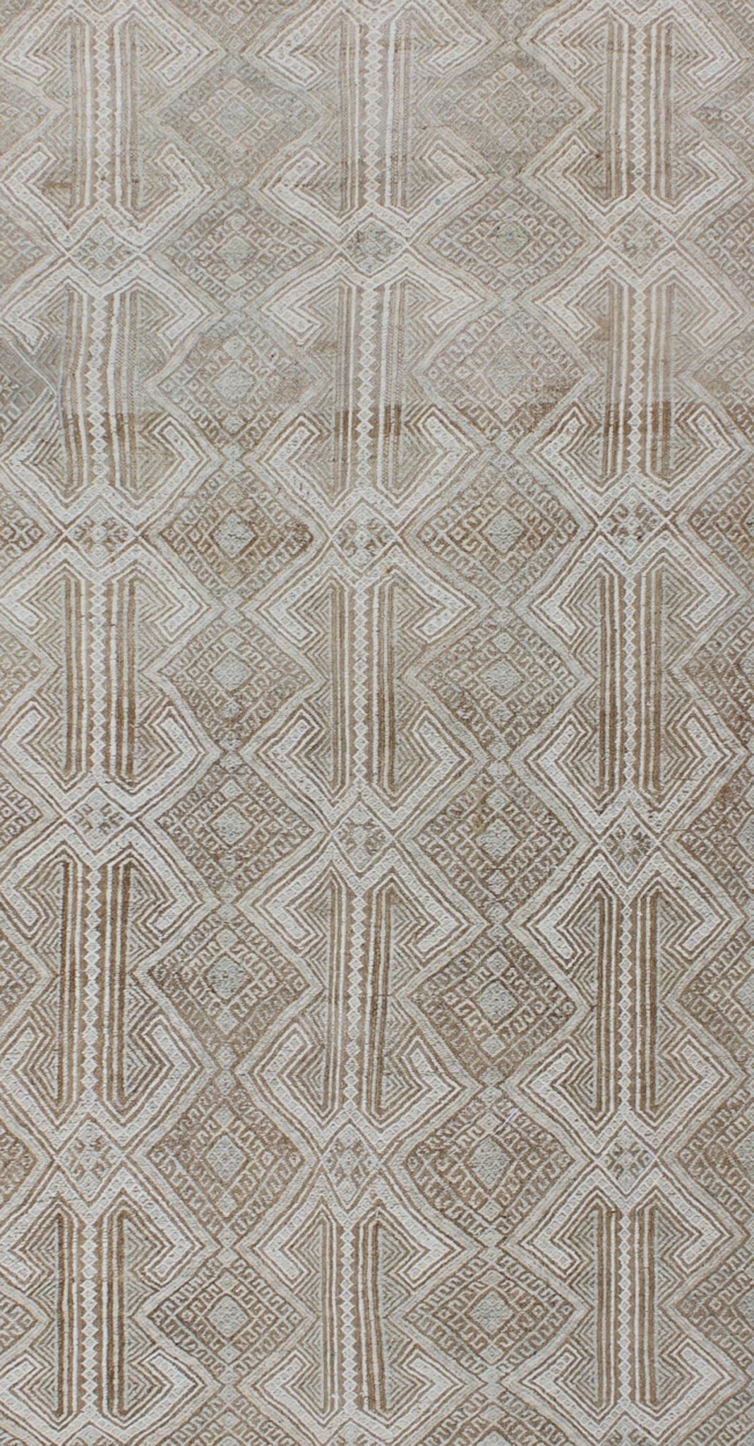 Midcentury Turkish Embroidered Flat Weave with All - Over Geometric Design. Midcentury Turkish Embroidered Flat Weave with all - over geometric design in ivory, taupe, light brown and neutral tones. Keivan Woven Arts/rug en - 141075, country of origin... - Keivan Woven ArtsEN - 141075 - 9392Rug