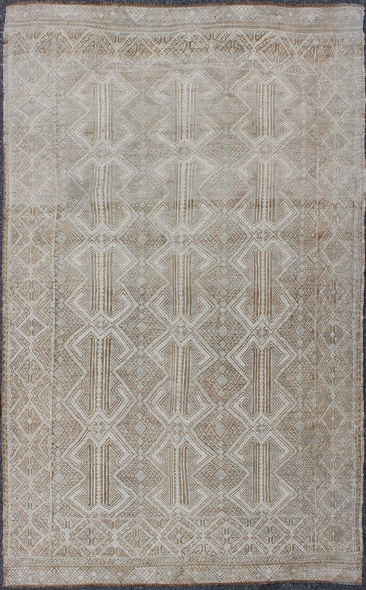 Midcentury Turkish Embroidered Flat Weave with All - Over Geometric Design. Midcentury Turkish Embroidered Flat Weave with all - over geometric design in ivory, taupe, light brown and neutral tones. Keivan Woven Arts/rug en - 141075, country of origin... - Keivan Woven ArtsEN - 141075 - 9392Rug