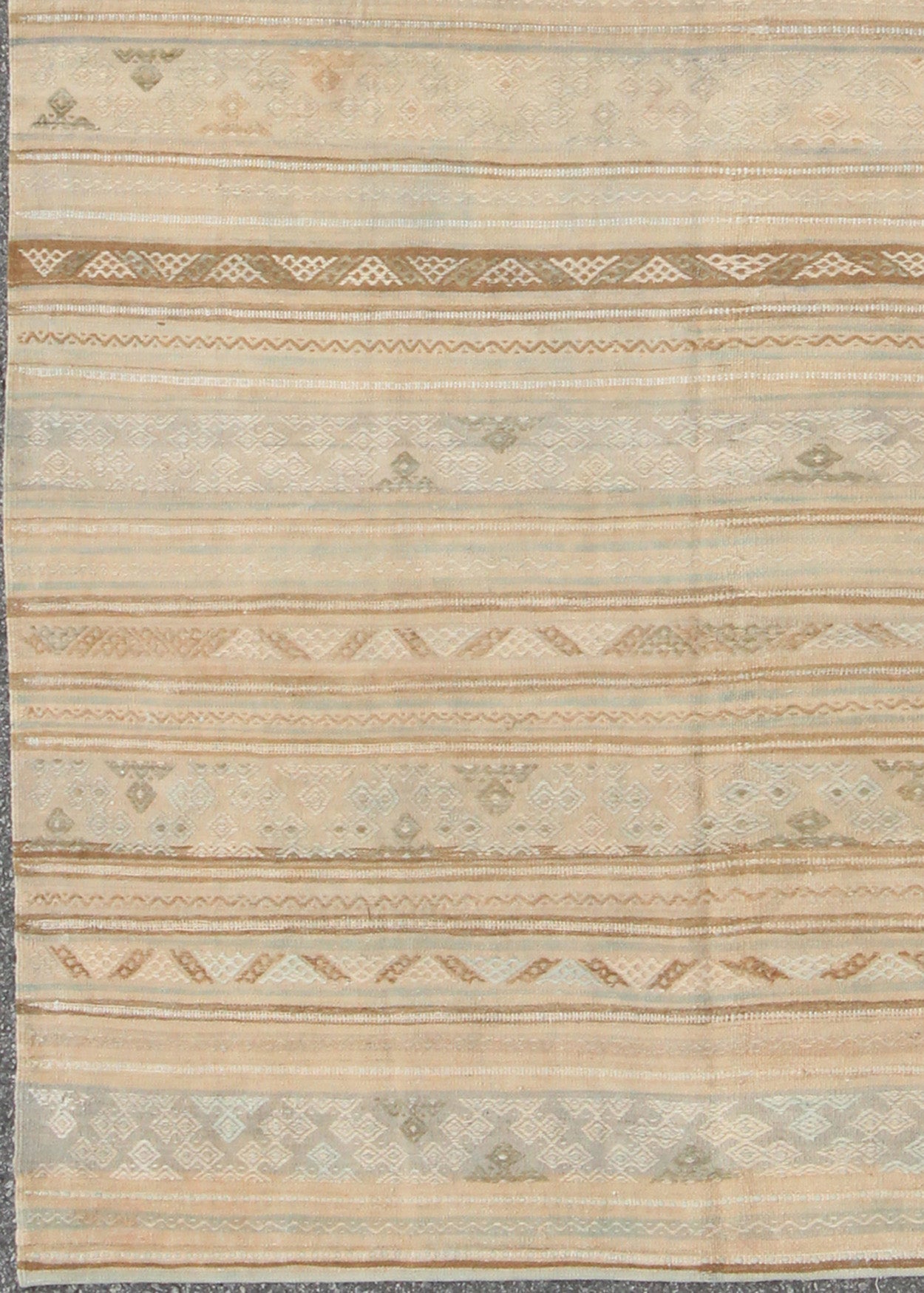 Neutral Stripes Vintage Hand Woven Turkish Kilim Rug With Assorted Geometric Tribal Shapes Neutral stripes vintage Turkish Kilim rug with assorted geometric tribal shapes, Keivan Woven Arts / rug en - 141092, country of origin / type: turkey / Kil... - Keivan Woven ArtsEN - 141092 - 9008Rug